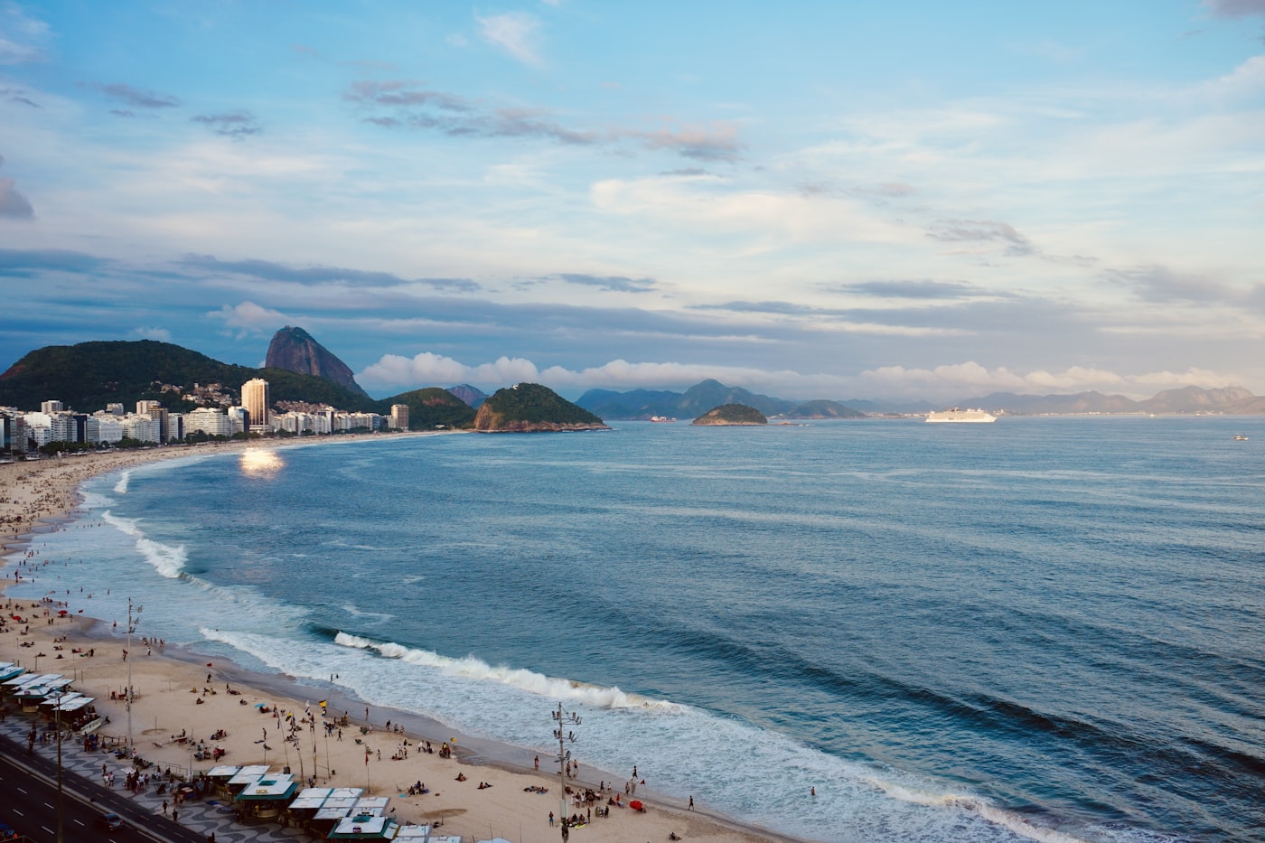 Copacabana beach and Rio de Janeiro skyline — staying connected while traveling
